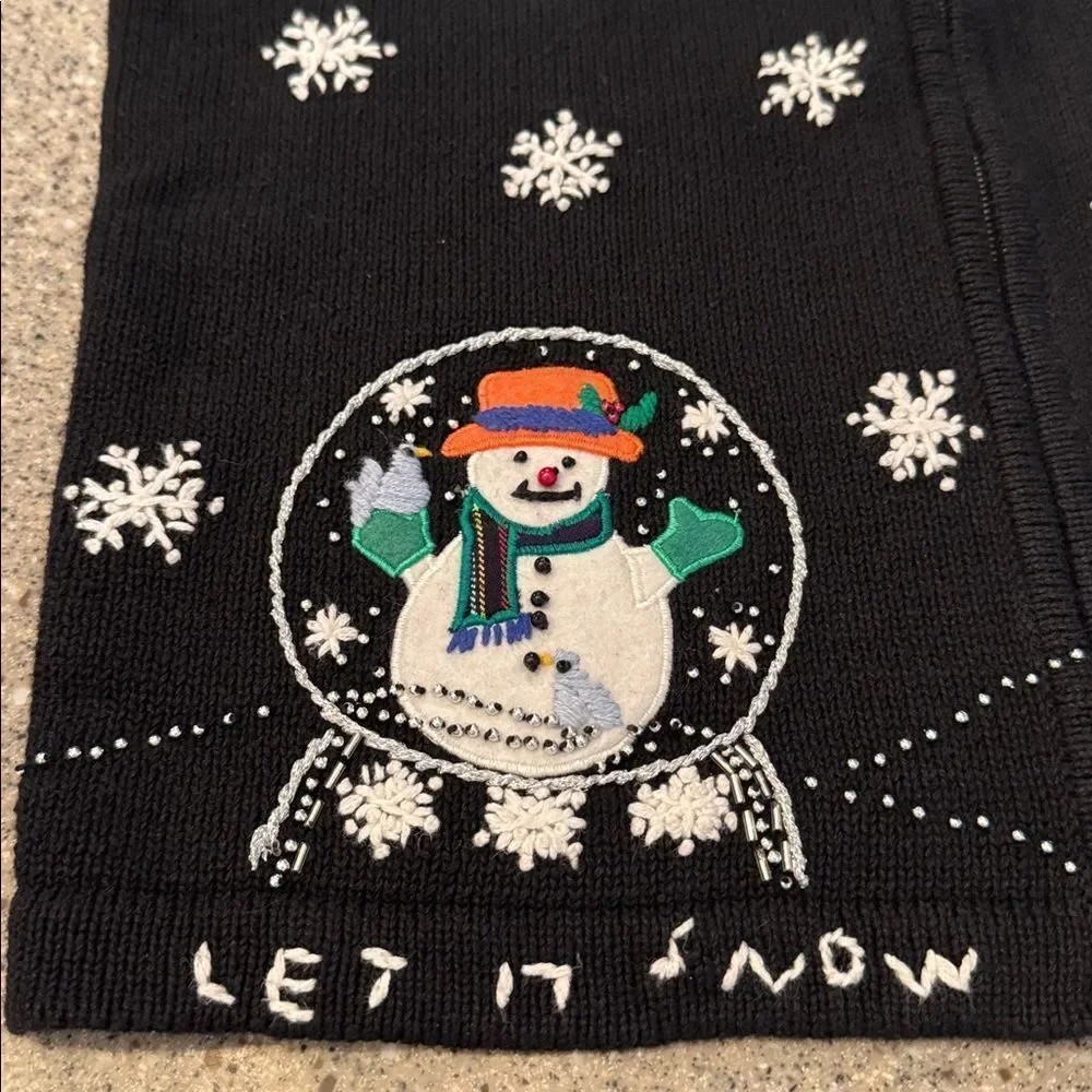 LEMON GRASS Vintage Winter Christmas Snow Globe Let It Snow Embroidered Cardigan